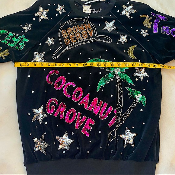 🆕 VINTAGE 80s BONNIE BOERER & CO VELVET SEQUIN HOLLYWOOD NIGHTCLUB SWEATSHIRT - Picture 14 of 16